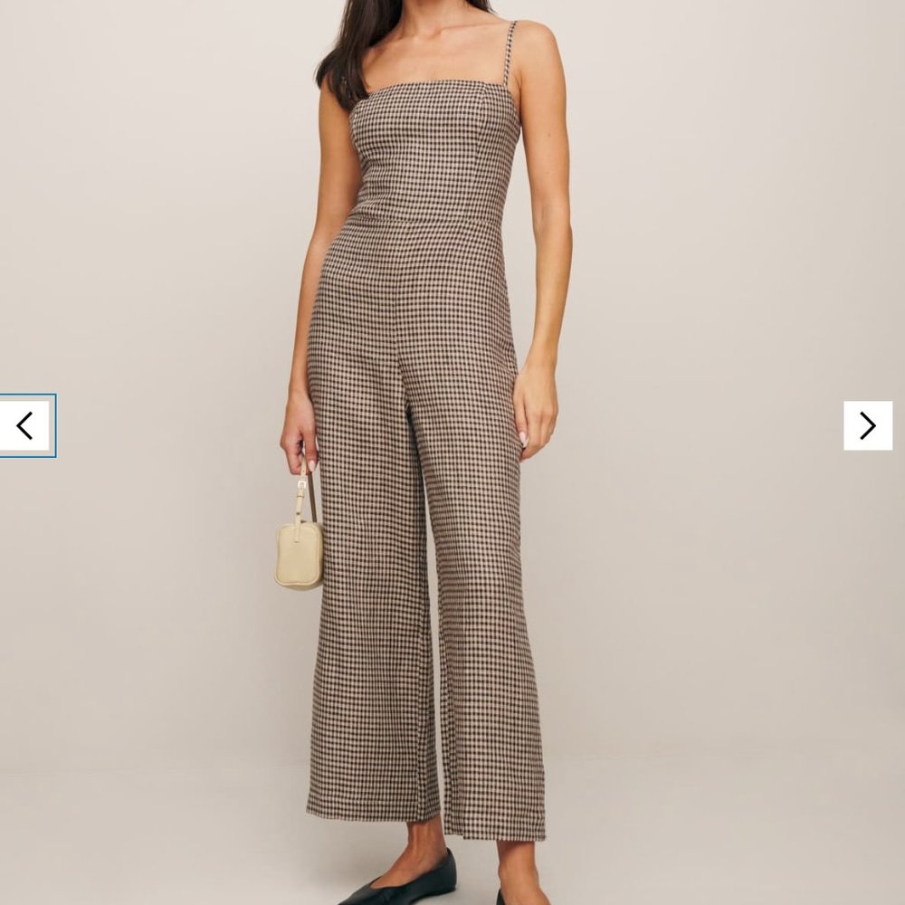 Reformation Overland Linen Jumpsuit in Black Size 10 Wide Leg Spaghetti Strap